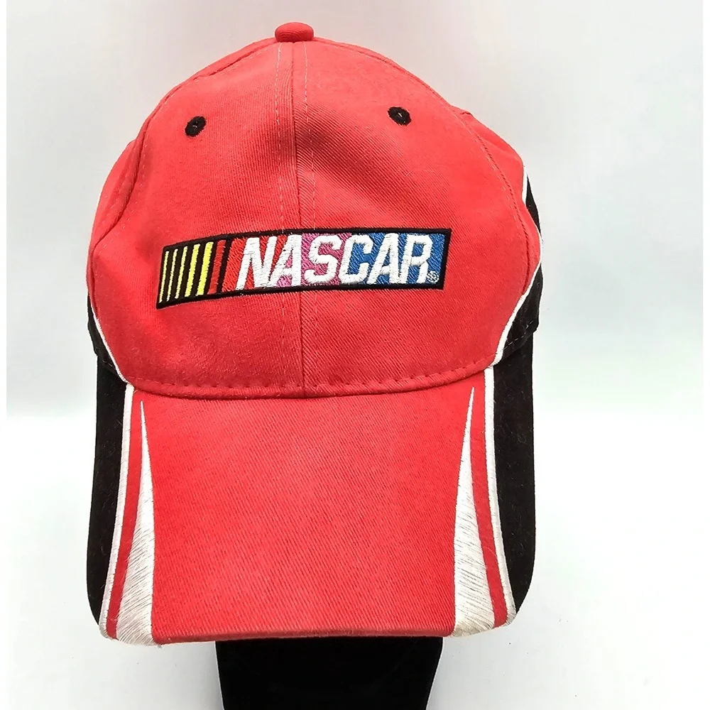 NASCAR Racing Logo Adjustable Hat Cap Red Hook & Loop Embroidered One Size OSFA